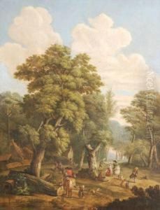 A Woodland Landscape With Travellers By A Farmstead