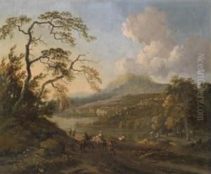A River Landscape With A Hunting Party
