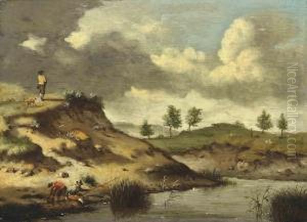 A River Landscape With Anglers On A Bank - view 1