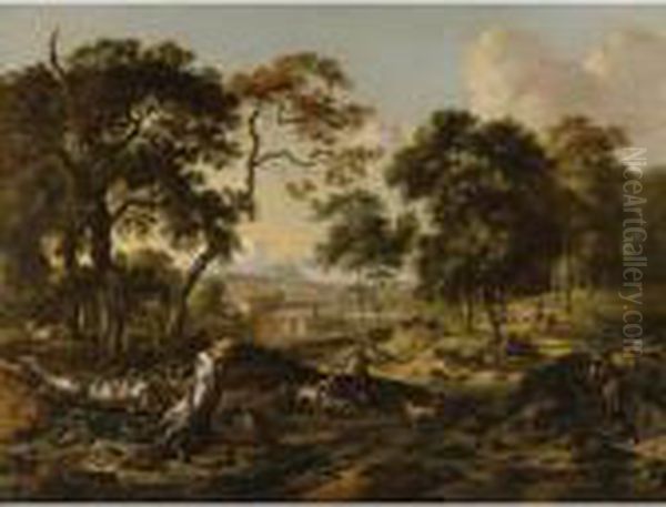 Landscape With Sportsmen Resting By A Path - view 1