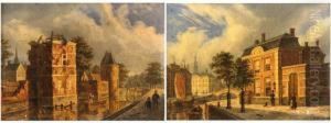 Deux Vues De Canaux A Amsterdam by Augustus Wijnantz