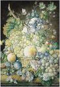 An Elaborate Still Life Of Fruit And Flowers by Oswald Wynen