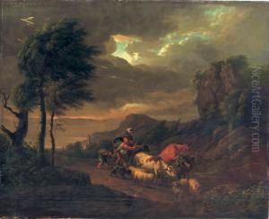 An Italianate Landscape With A Peasant Family In A Thunderstorm by Franciscus Xaverius Xavery