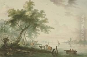 2 Bll.: Flusslandschaften Mit Vieh Und Booten. by Franciscus Xaverius Xavery