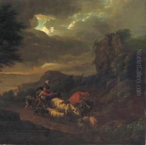 An Italianate Landscape With A Peasant Family In A Thunder Storm