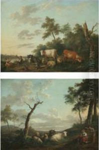 A Landscape With Peasants And Their Herd Resting Near Ariver by Franciscus Xaverius Xavery