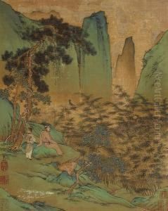 A Set Of Three Landscape Paintings by Gao Xiang