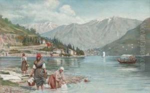 Washerwomen At The Edge Of An Italian Lake