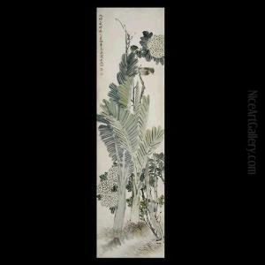 Bird And Plants, Hanging Scroll by Ren Xun