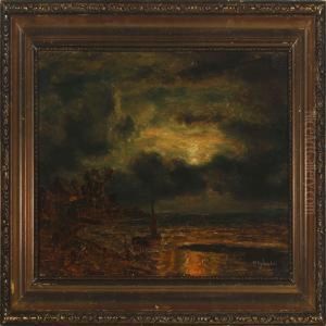 Coastal Scene At Moonlight by Wilhelm Ferdinand Xylander