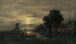 Nocturne With Windmill by Wilhelm Ferdinand Xylander