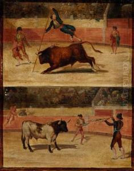 Primera Corrida Del Tercer Toro. Salto De La Garrocha Por El Corito Al Toro Cabezas - view 1