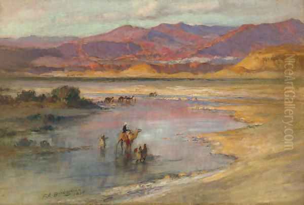 Crossing an Oasis, with the Atlas Mountains in the Distance, Morocco - view 1