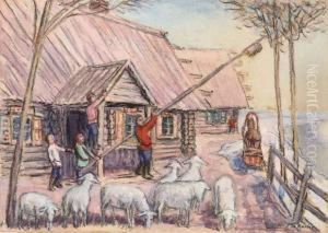 A La Ferme. by Mikhail Nikolaevich Yakovlev
