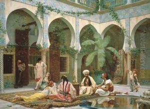 La Cour du Palais de Dar Khdaouedj el Amia, Alger 1877 by Gustave Clarence Rodolphe Boulanger