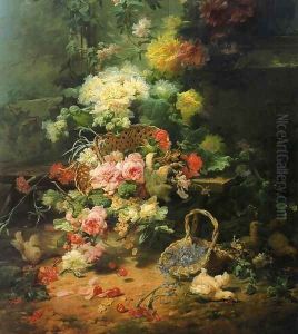Still Life with Flowers and Playful Chicks