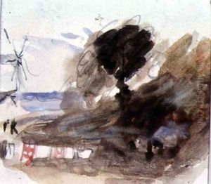 Landscape with Cottage and Windmill by Hercules Brabazon Brabazon