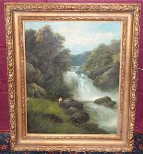 Study Ofa Fisherman Beside A Waterfall - view 1