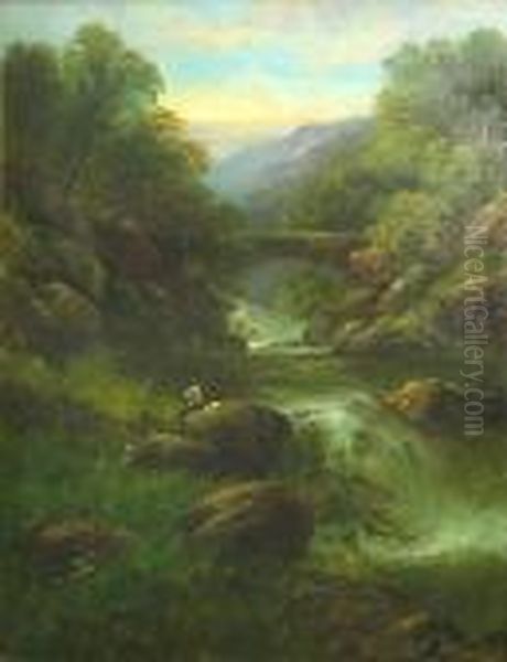 A River Landscape With A Figure Fishing In The Foreground - view 1