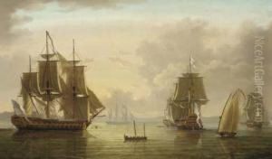A Squadron Of The White Lying At Anchor And Drying Their Sails Ingibraltar Bay by Lieutenant Thomas Yates