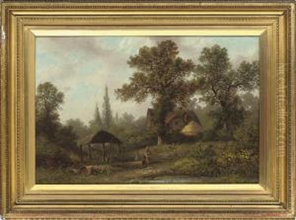 Figures In Front Of A Cottage - view 1