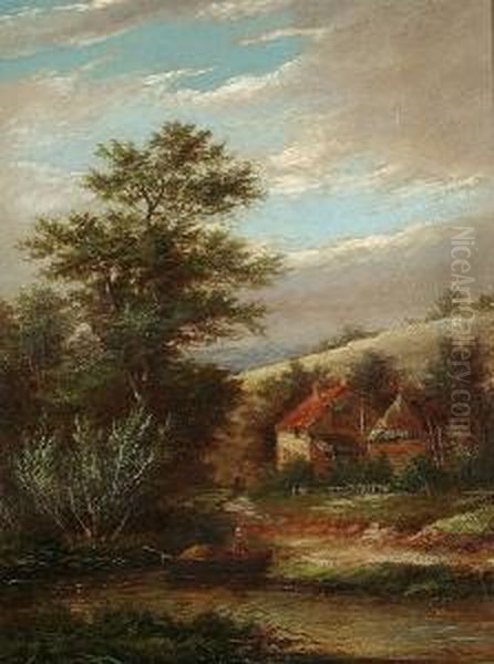 River Landscape With Figures Before A Cottage - view 1