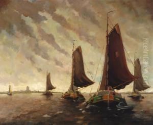 Tjalk Boats On The Sneeklake by Egnatius Ydema