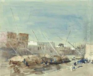 A port scene by Hercules Brabazon Brabazon