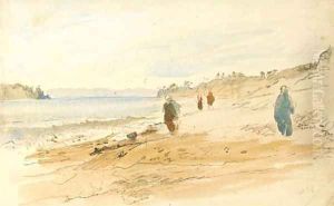 Figures on a beach by Hercules Brabazon Brabazon