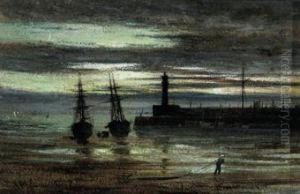 Ships Drying In The Docks On A Moonlit Night by Vincent Philip Yglesias