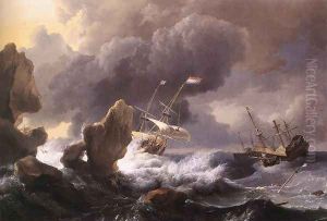 Ships In Distress Off A Rocky Coast 1667 by Ludolf Backhuysen