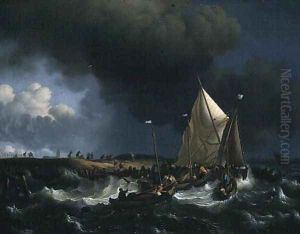 Boats in a Storm 1696 by Ludolf Backhuysen