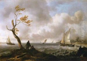 Fishing Boats and Coasting Vessel in Rough Weather by Ludolf Backhuysen