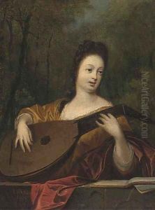 Portait of a lady, half-length, playing the lute by Ludolf Backhuysen