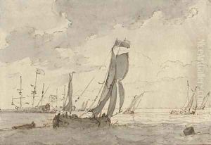 Sailing boats in a strong breeze by Ludolf Backhuysen