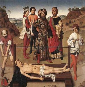 Martyrdom of St Erasmus (central panel) c. 1458 by Dieric the Elder Bouts