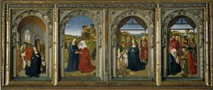 Polyptych Showing The Annunciation The Visitation The Adoration Of The Angels And The Adoration Of The Kings by Dieric the Elder Bouts
