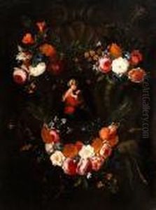 Madonna Mit Dem Kind In Einemblutenkranz by Frans Ykens