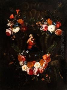 Madonna Mit Dem Kind In Einem Blutenkranz Madonna Mit Dem Kind In Einem Blutenkranz