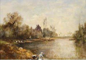  Lavandieres Au Bord :d'une Riviere  by Edmond Charles Joseph Yon
