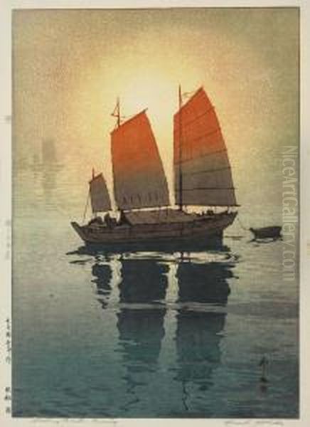 Sailing Boats-morning With Sun Rays Turning The Tops Of The Sails Orange - view 1