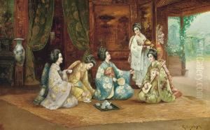 Japanese Ladies Taking Tea, With A Garden Beyond