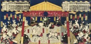 A Triptych Depicting Sumo Usagi, Rabbit Sumo, Signed