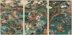 Kampfszene Mit Berittenen Samurai Kampfszene Mit Berittenen Samurai