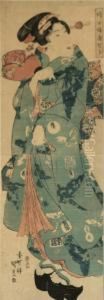 Woman Holding A Hand Fan And Woman Holding Ascroll: by Utagawa or Ando Hiroshige