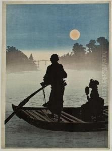 Boat On The Sumida River In Moonlight