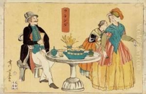Yokohama-e Representant Une Famille Hollandaise Autour D'une Table. Yokohama-e Representant Une Famille Hollandaise Autour D'une Table.