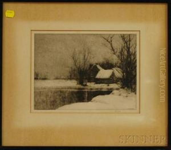 House With Pond In Winter Snow - view 1