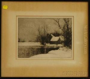 House With Pond In Winter Snow by Charles Jac Young