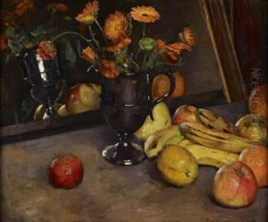 A Still Life Of Fruit And Marigolds